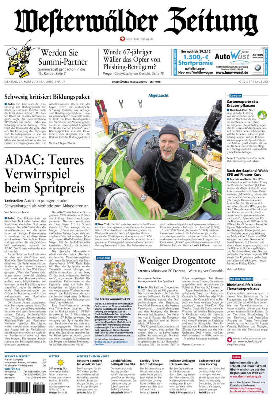 Westerwälder Zeitung vom Dienstag, 27.03.2012