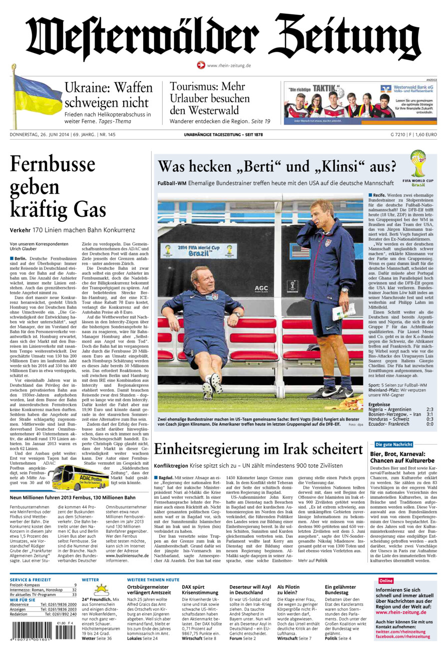Westerwälder Zeitung vom Donnerstag, 26.06.2014