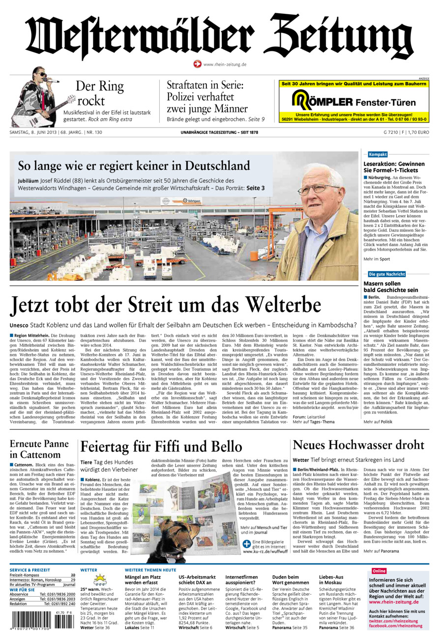 Westerwälder Zeitung vom Samstag, 08.06.2013