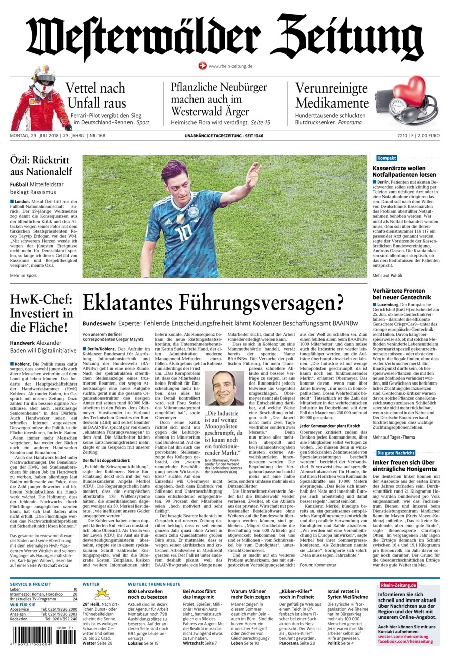 Westerwälder Zeitung vom Montag, 23.07.2018