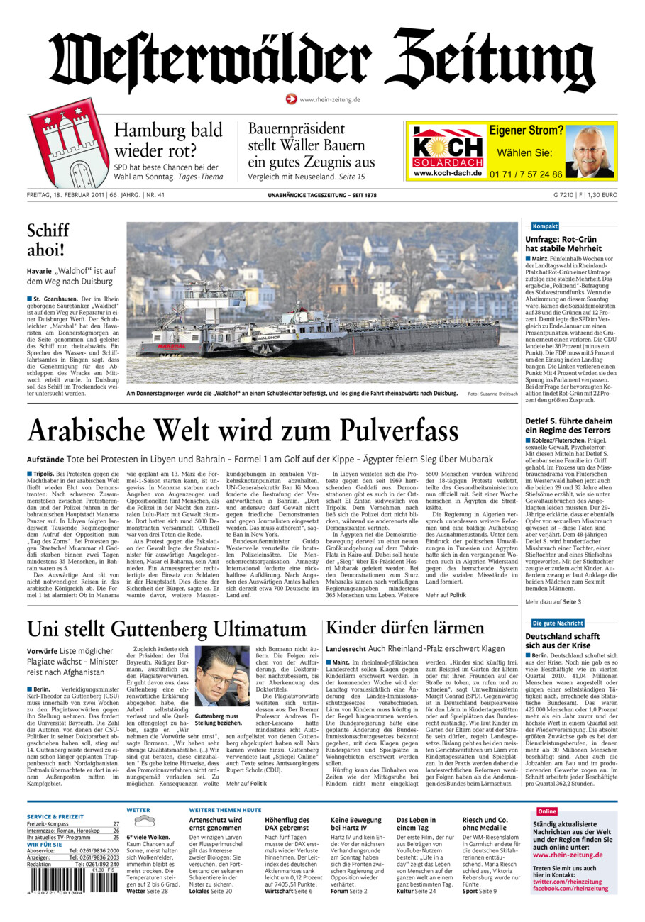 Westerwälder Zeitung vom Freitag, 18.02.2011