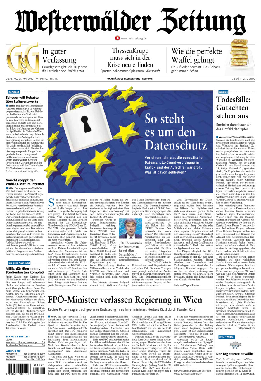 Westerwälder Zeitung vom Dienstag, 21.05.2019