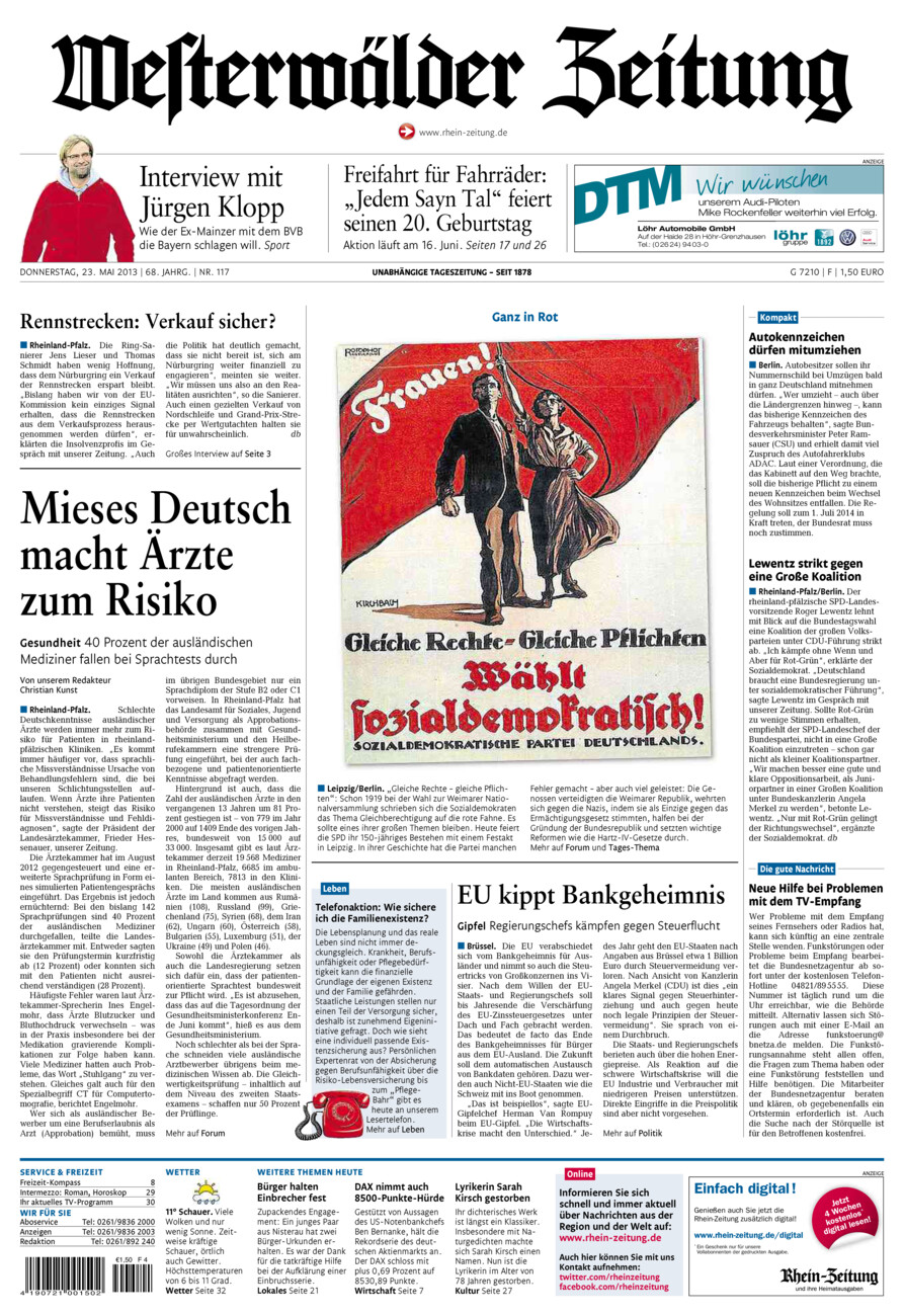 Westerwälder Zeitung vom Donnerstag, 23.05.2013