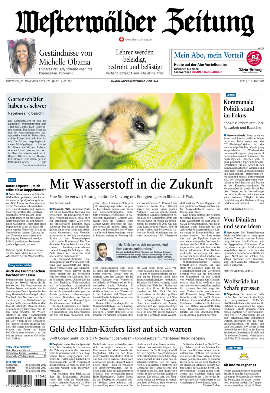 Westerwälder Zeitung vom Mittwoch, 16.11.2022