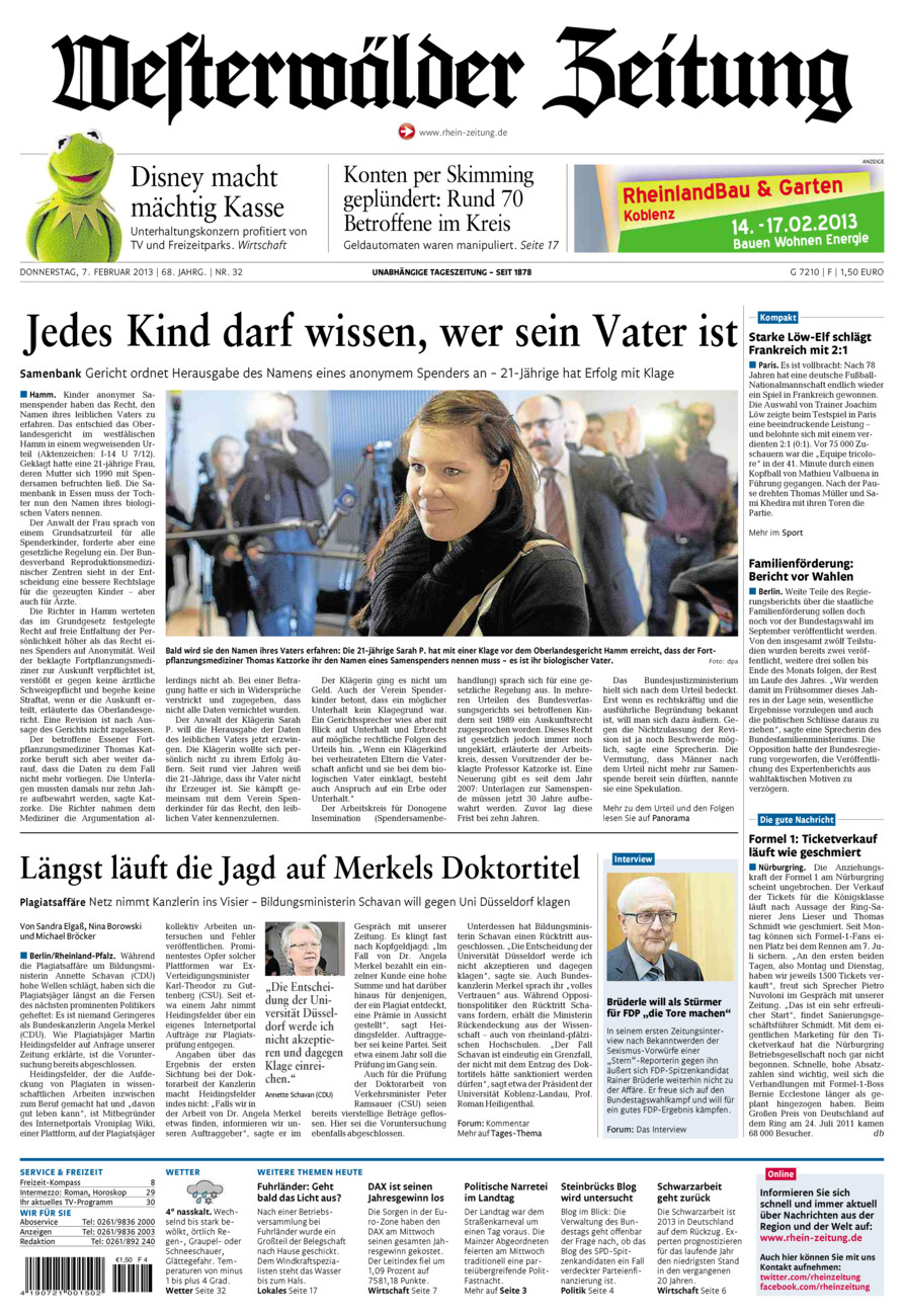 Westerwälder Zeitung vom Donnerstag, 07.02.2013
