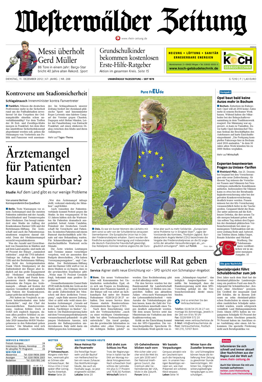 Westerwälder Zeitung vom Dienstag, 11.12.2012
