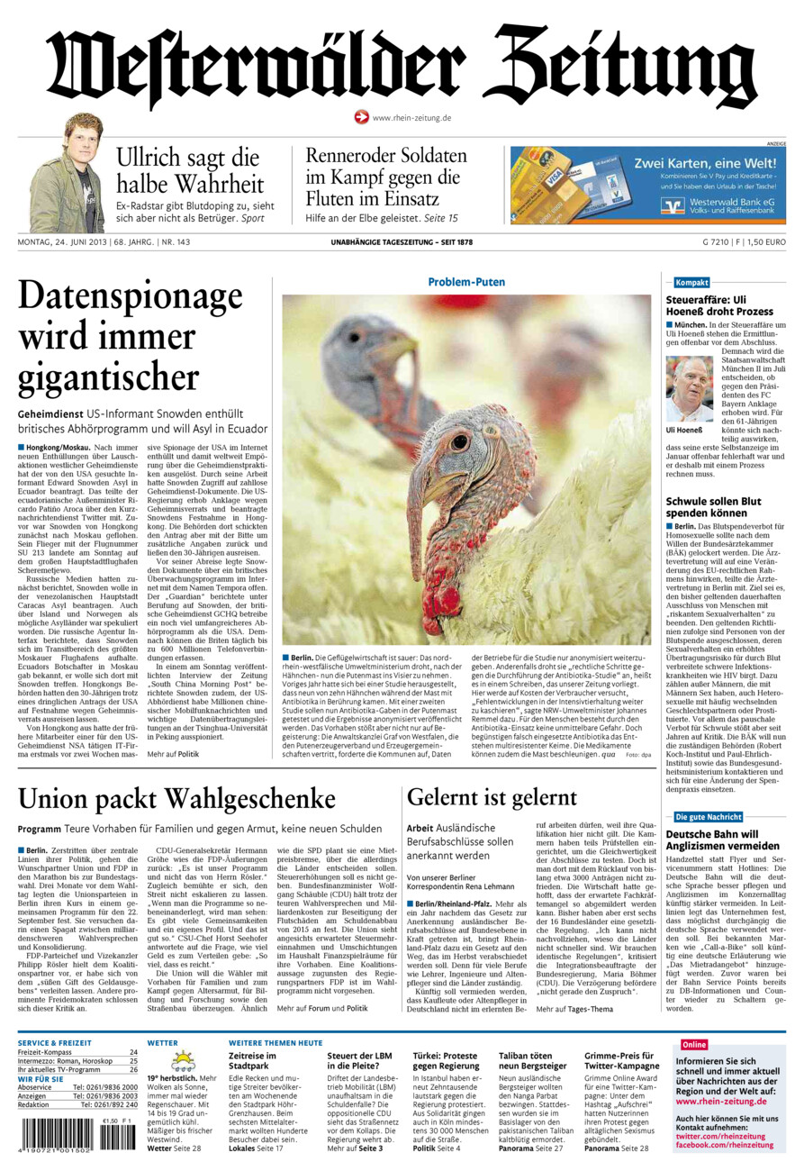 Westerwälder Zeitung vom Montag, 24.06.2013