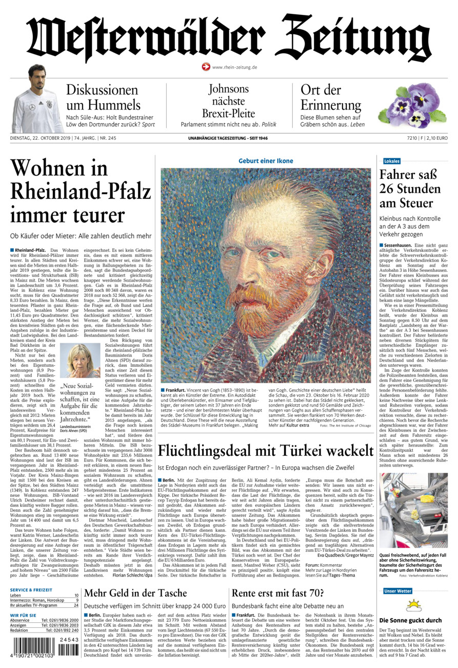 Westerwälder Zeitung vom Dienstag, 22.10.2019