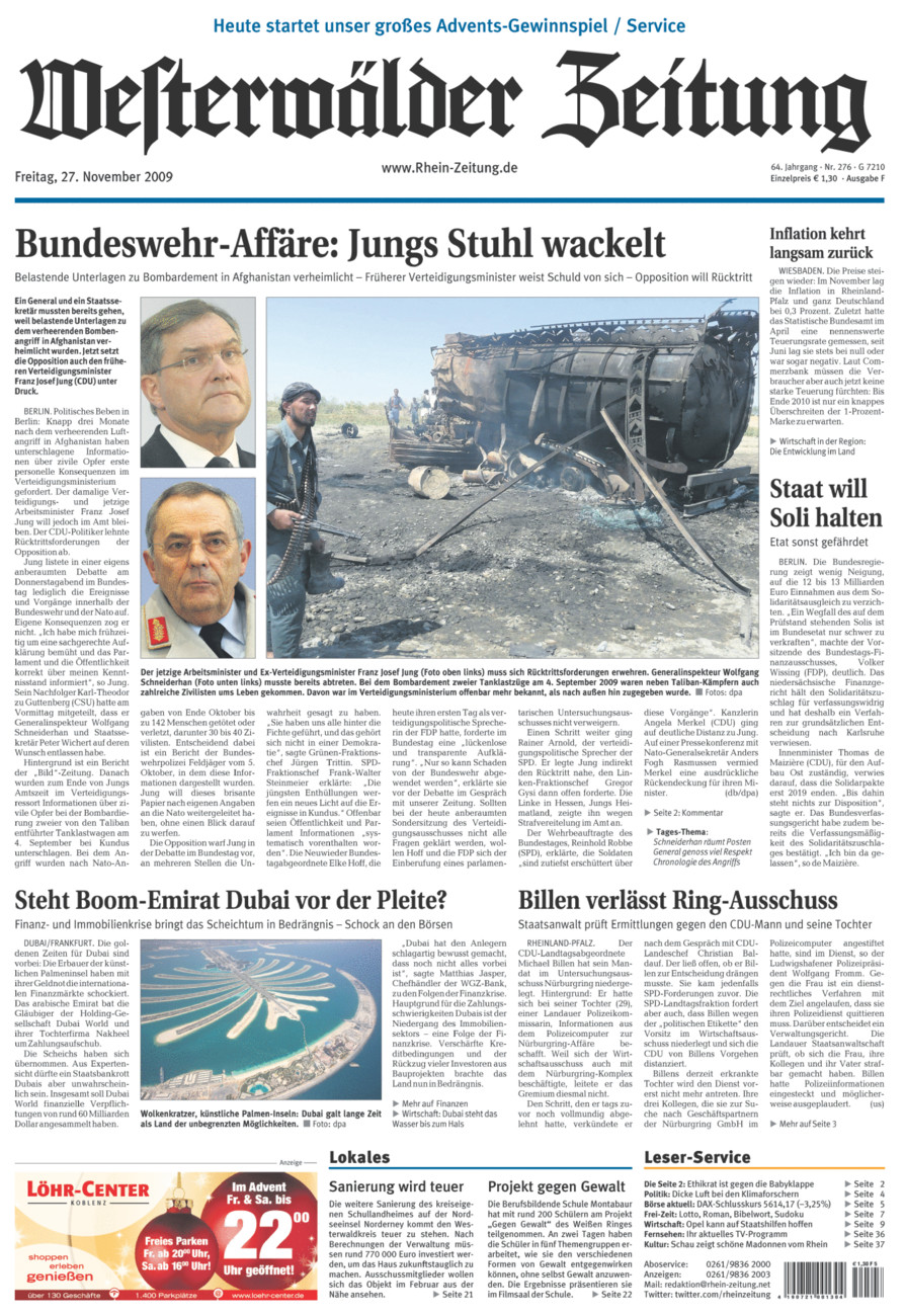 Westerwälder Zeitung vom Freitag, 27.11.2009