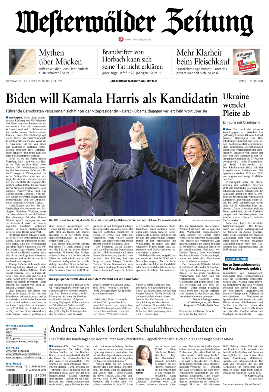 Westerwälder Zeitung vom Dienstag, 23.07.2024