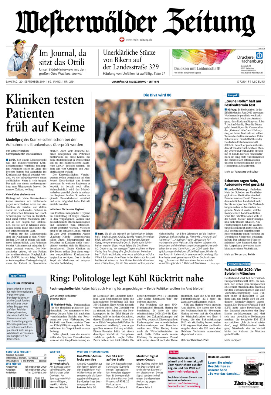 Westerwälder Zeitung vom Samstag, 20.09.2014