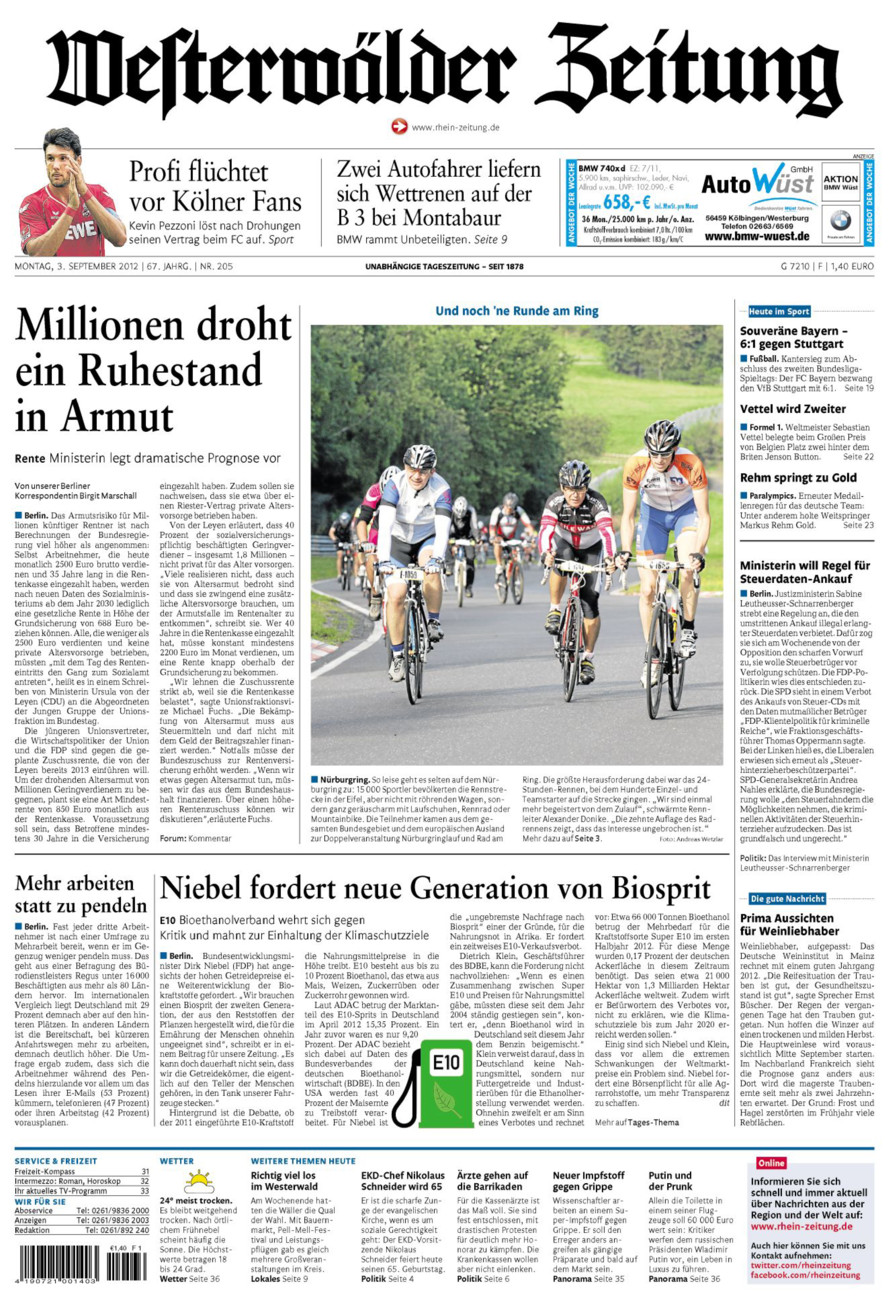 Westerwälder Zeitung vom Montag, 03.09.2012