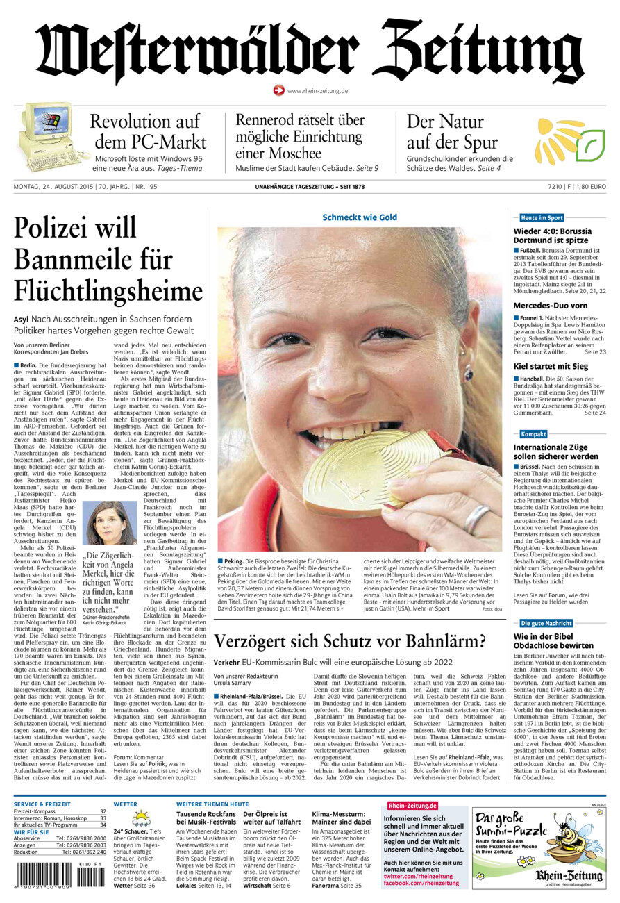 Westerwälder Zeitung vom Montag, 24.08.2015