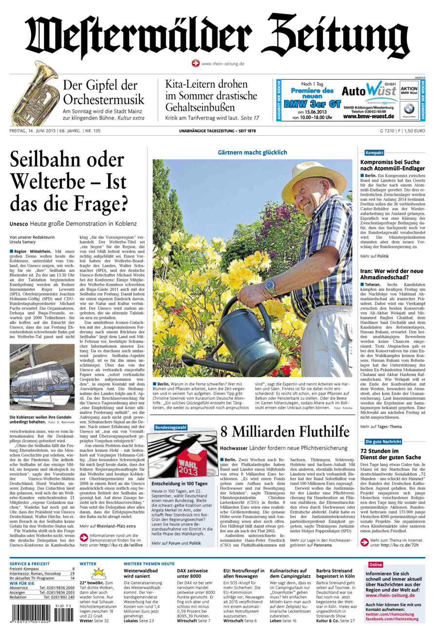 Westerwälder Zeitung vom Freitag, 14.06.2013