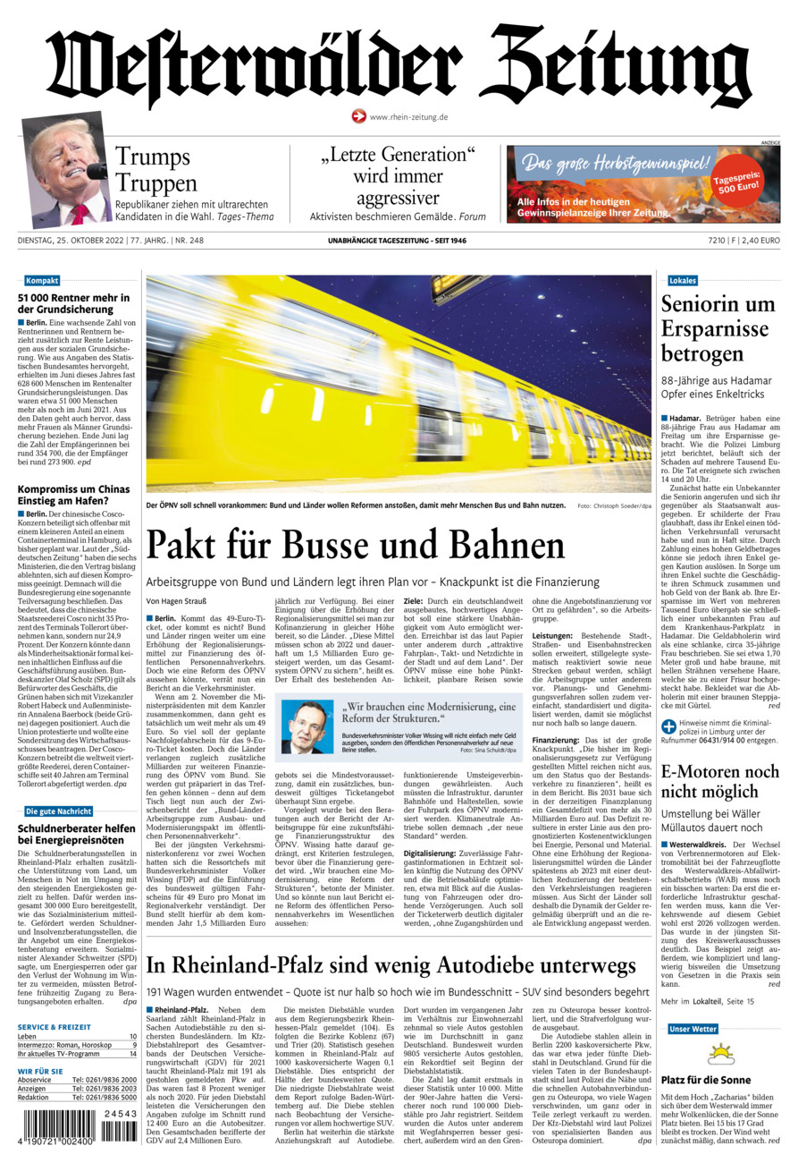 Westerwälder Zeitung vom Dienstag, 25.10.2022