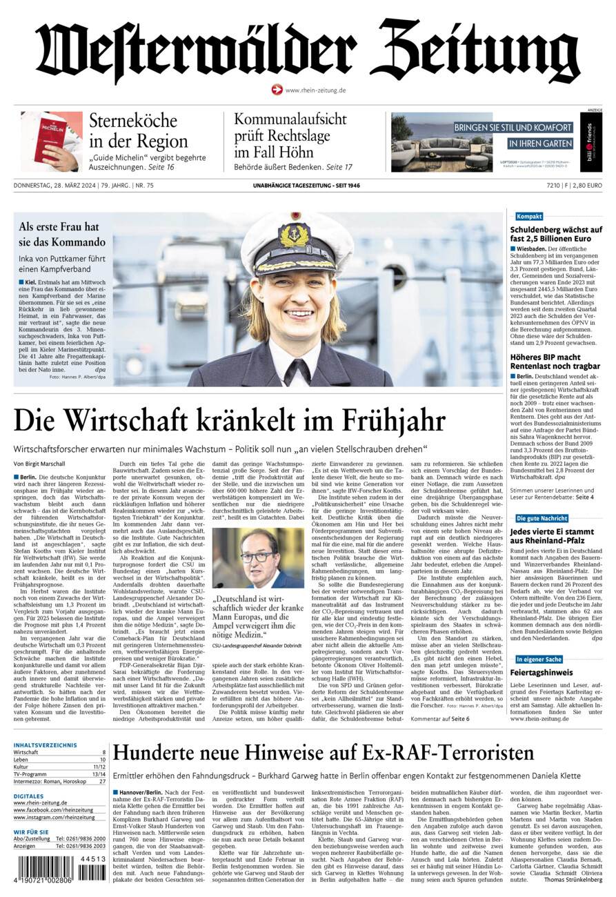 Westerwälder Zeitung vom Donnerstag, 28.03.2024