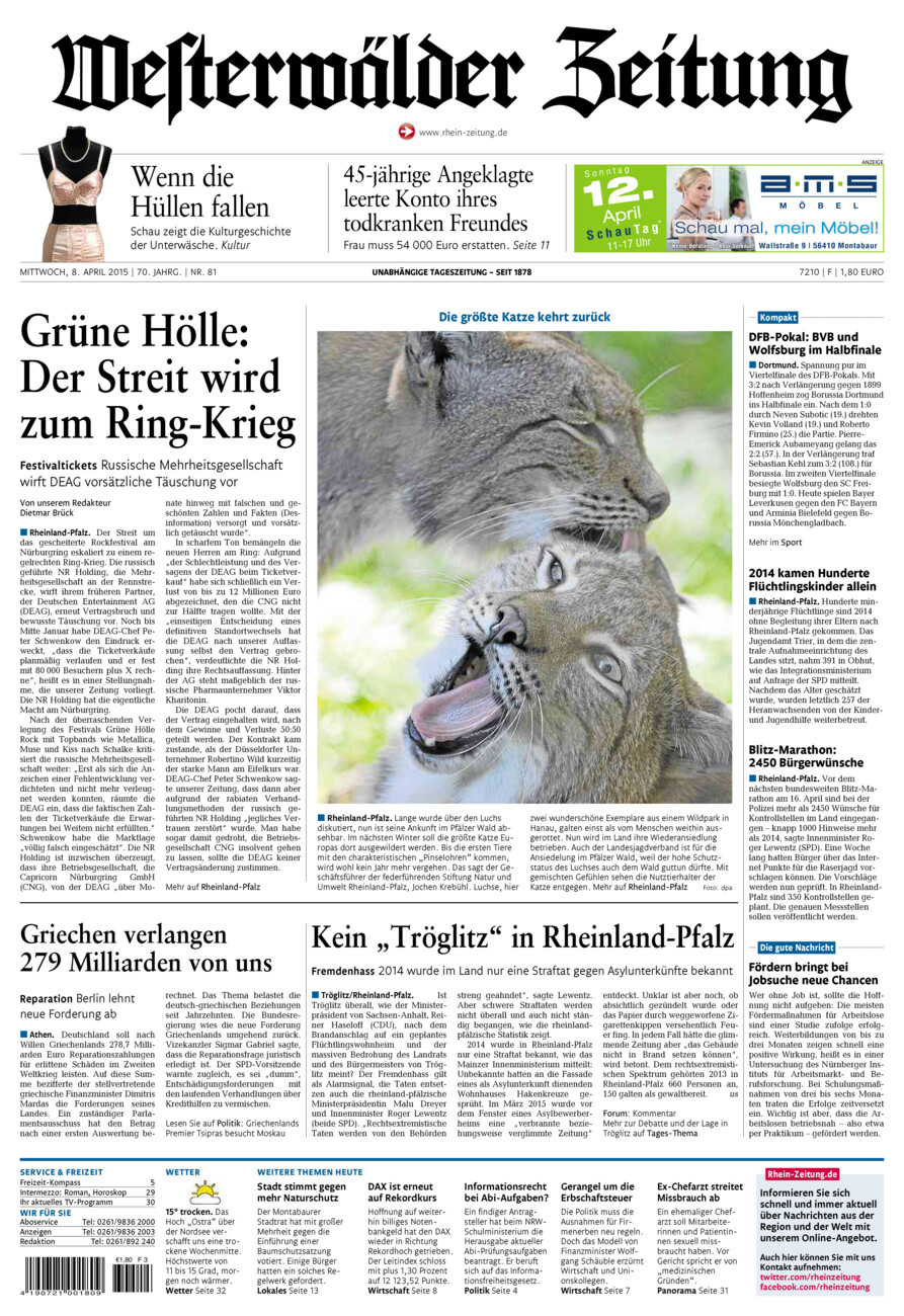 Westerwälder Zeitung vom Mittwoch, 08.04.2015