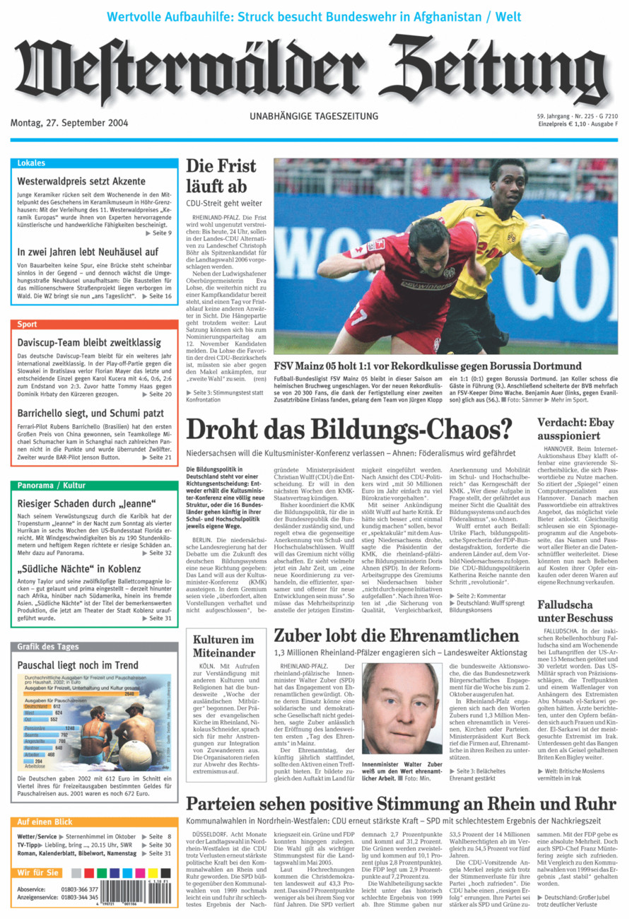 Westerwälder Zeitung vom Montag, 27.09.2004