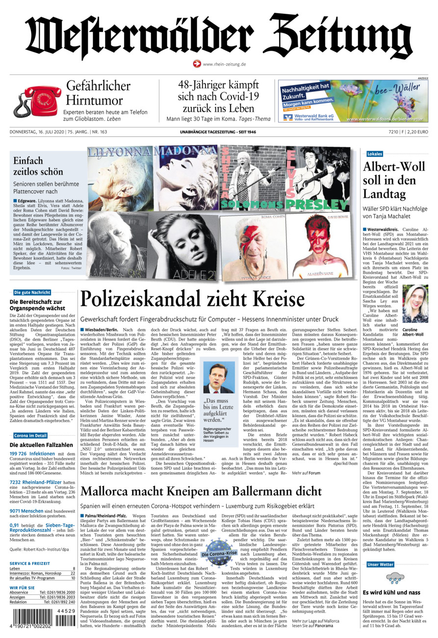 Westerwälder Zeitung vom Donnerstag, 16.07.2020