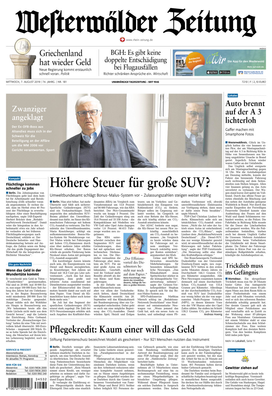 Westerwälder Zeitung vom Mittwoch, 07.08.2019