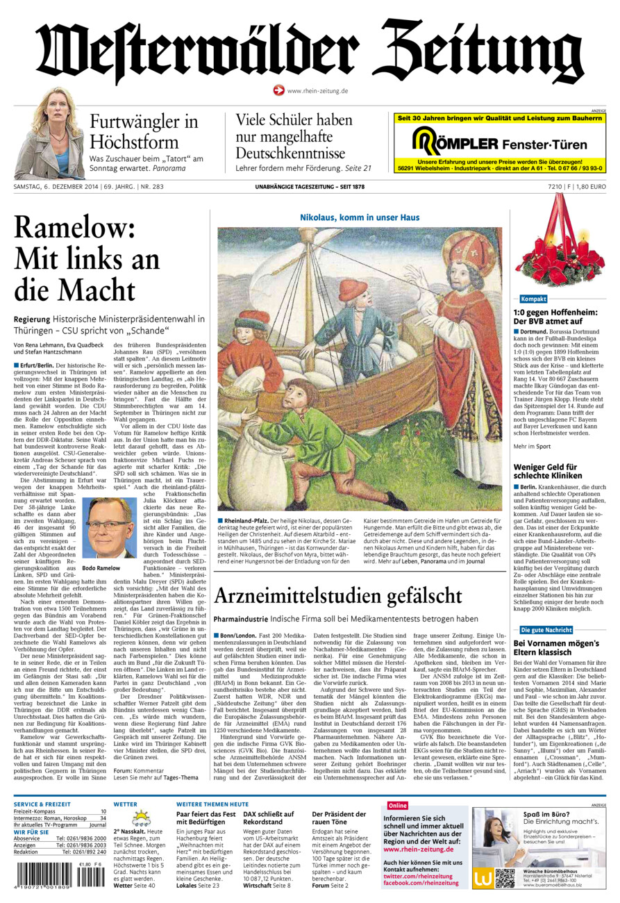 Westerwälder Zeitung vom Samstag, 06.12.2014