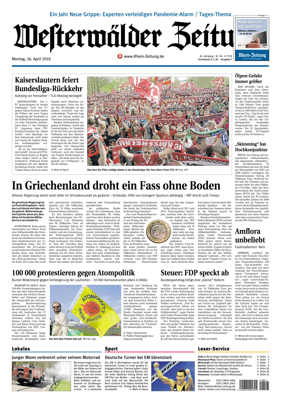 Westerwälder Zeitung vom Montag, 26.04.2010