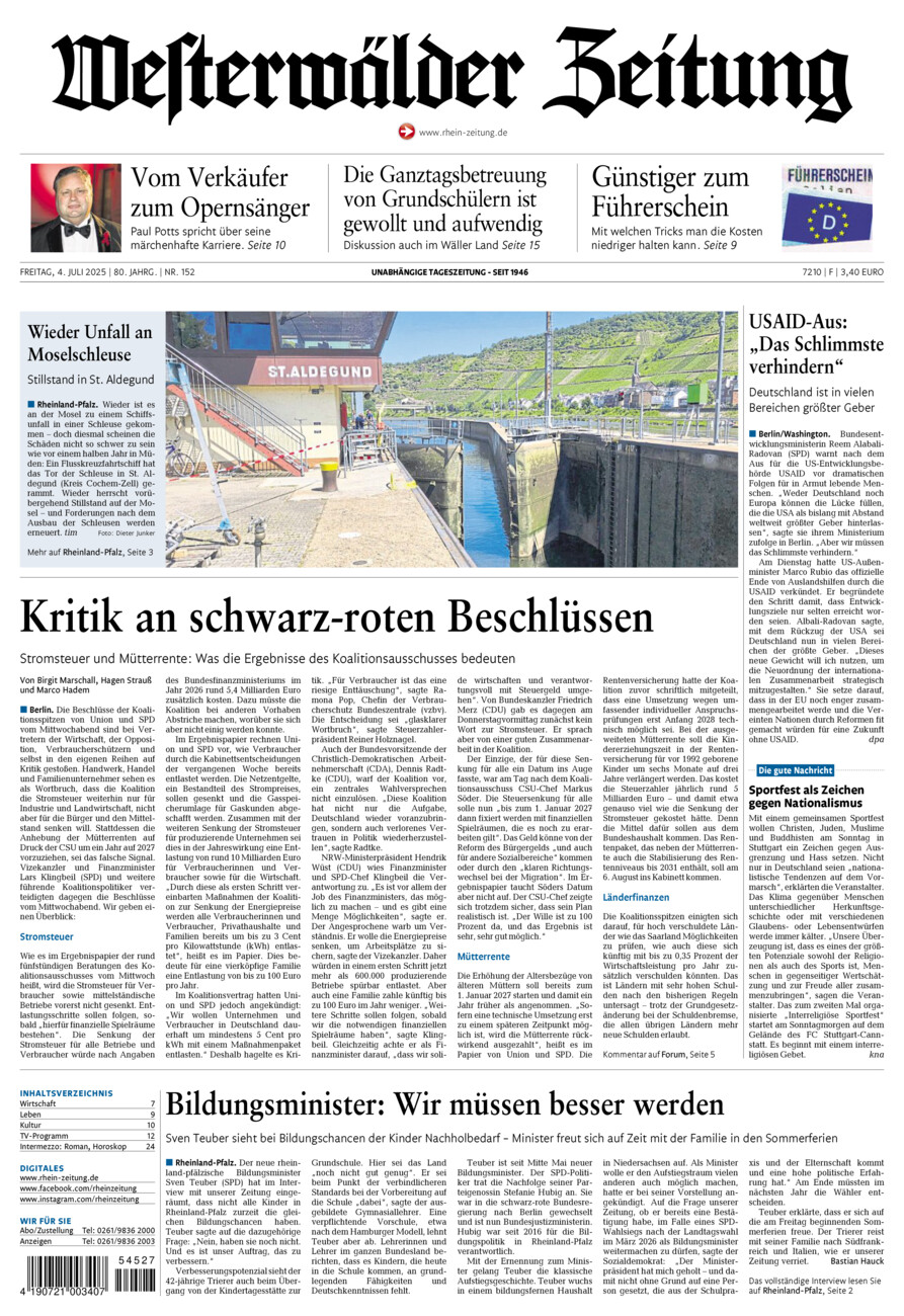Westerwälder Zeitung vom Freitag, 04.07.2025
