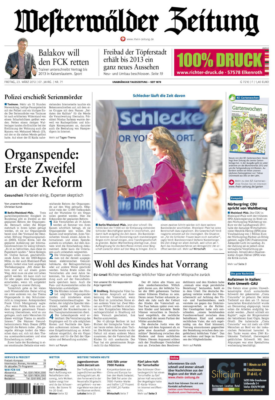 Westerwälder Zeitung vom Freitag, 23.03.2012
