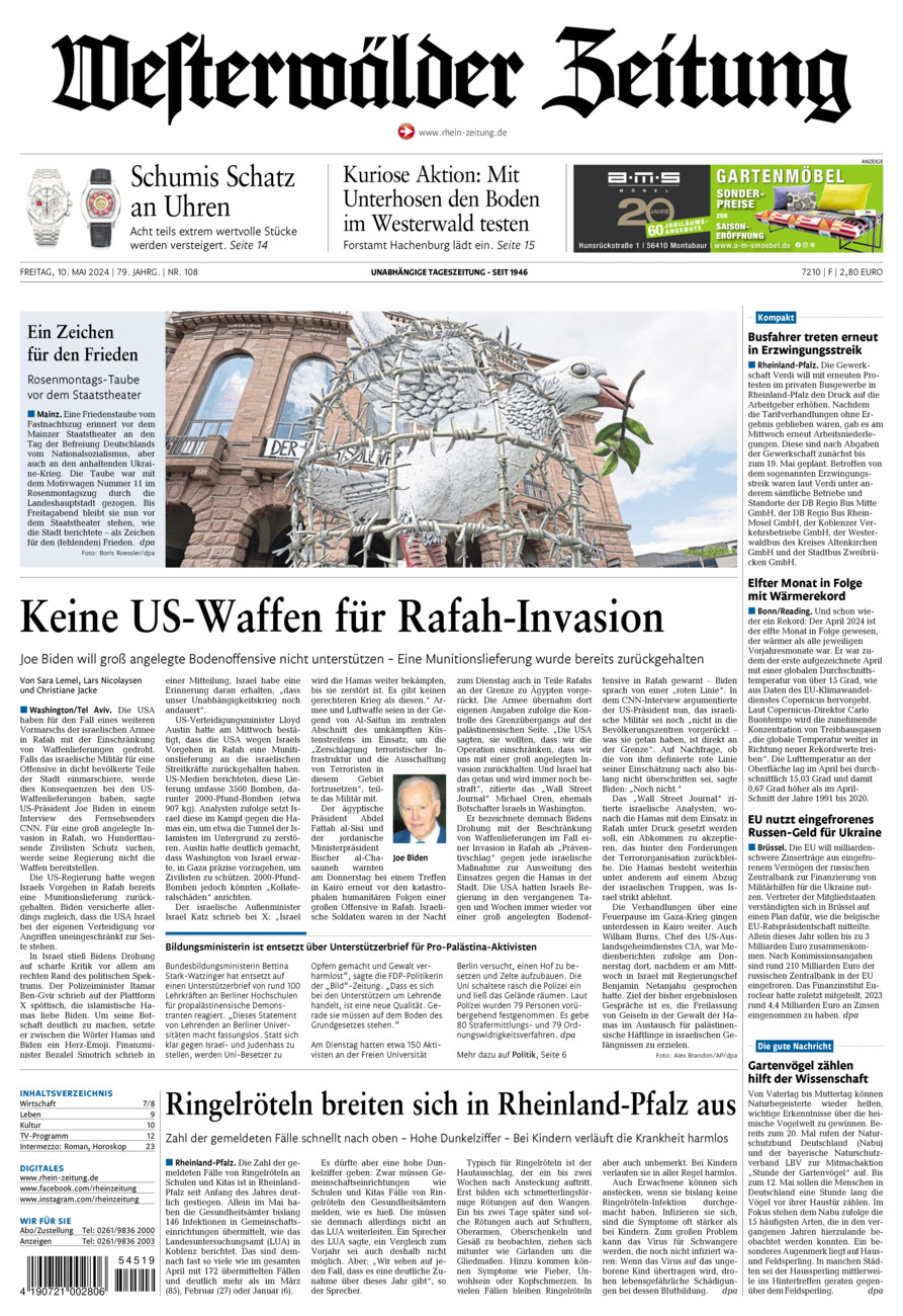 Westerwälder Zeitung vom Freitag, 10.05.2024