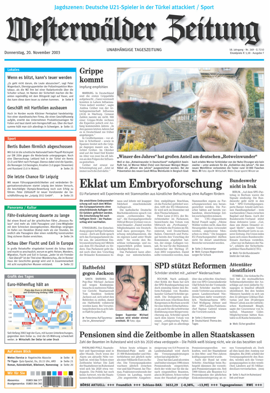 Westerwälder Zeitung vom Donnerstag, 20.11.2003