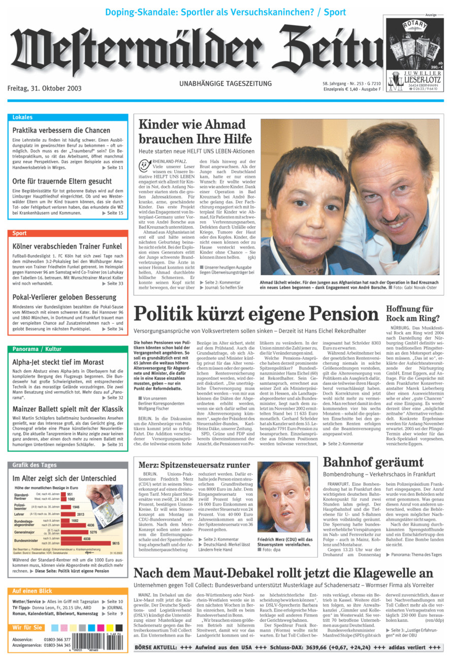 Westerwälder Zeitung vom Freitag, 31.10.2003