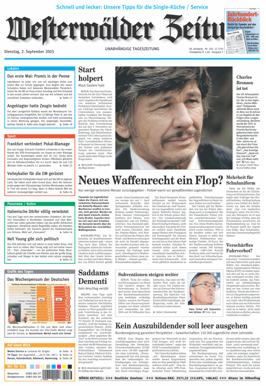 Westerwälder Zeitung vom Dienstag, 02.09.2003