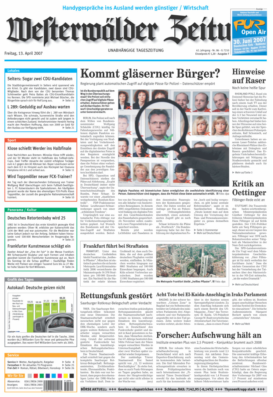 Westerwälder Zeitung vom Freitag, 13.04.2007