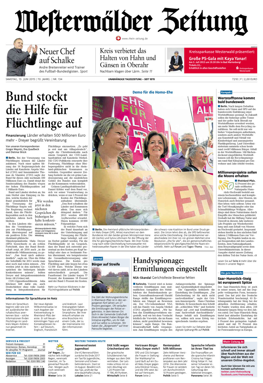 Westerwälder Zeitung vom Samstag, 13.06.2015