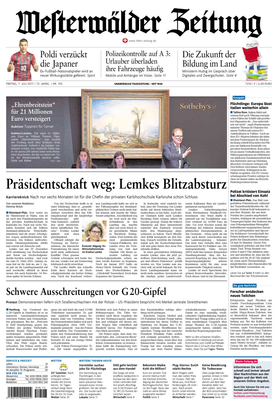 Westerwälder Zeitung vom Freitag, 07.07.2017