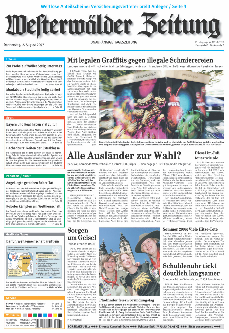 Westerwälder Zeitung vom Donnerstag, 02.08.2007