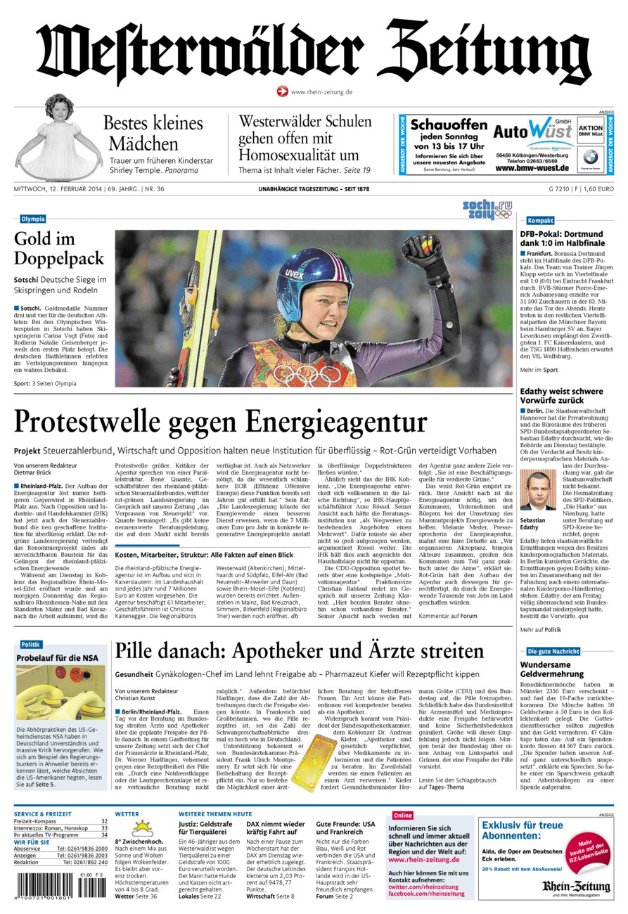 Westerwälder Zeitung vom Mittwoch, 12.02.2014