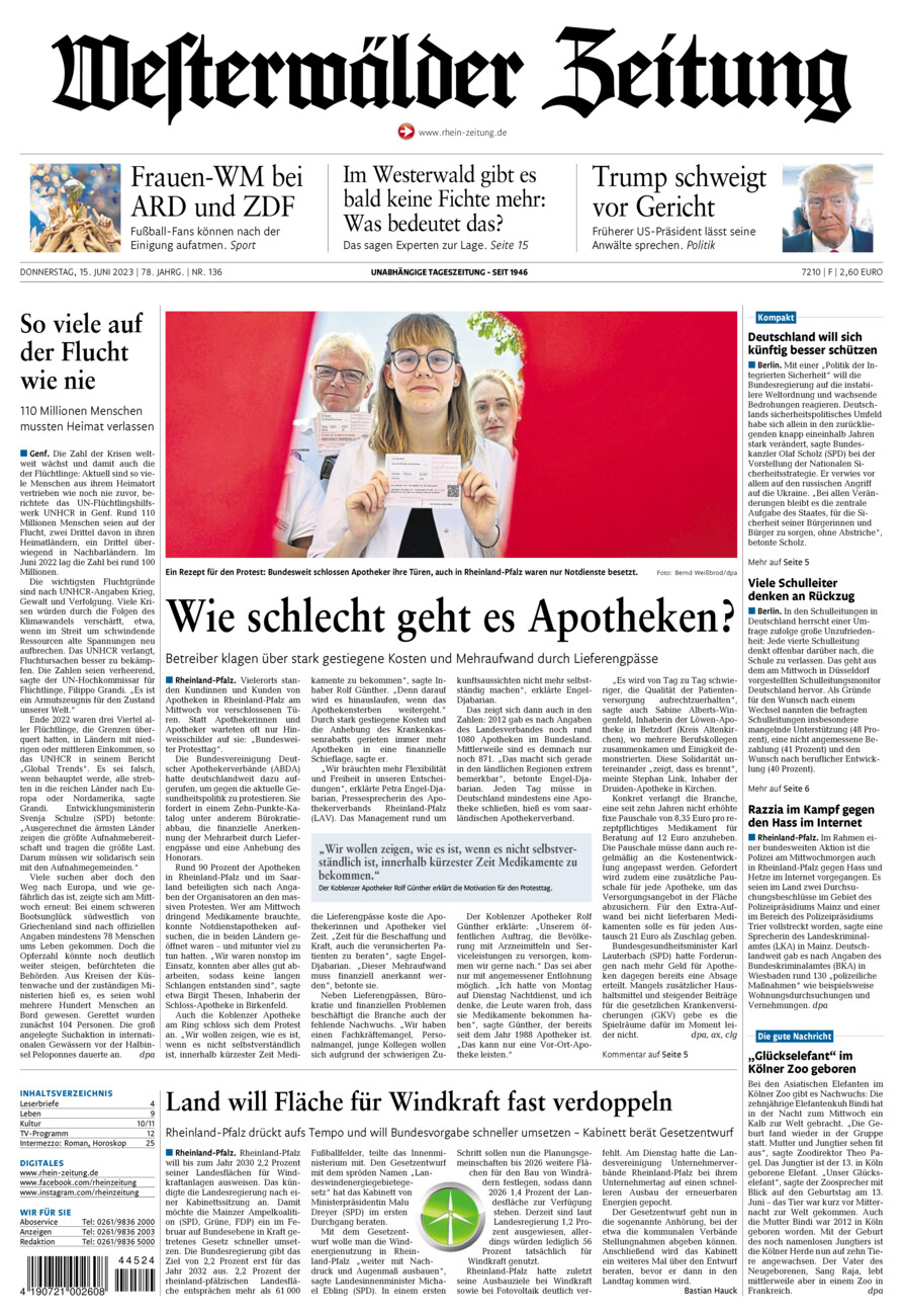 Westerwälder Zeitung vom Donnerstag, 15.06.2023