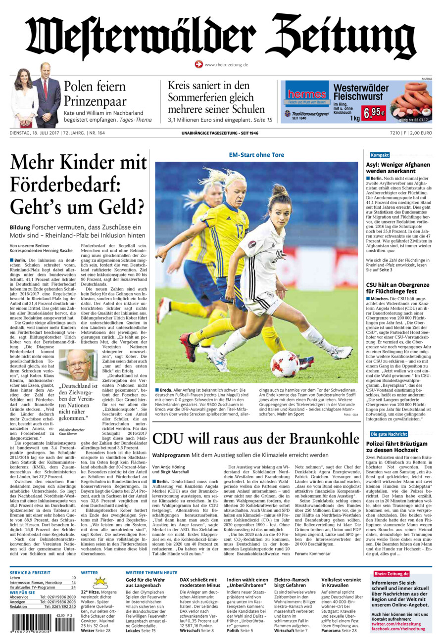 Westerwälder Zeitung vom Dienstag, 18.07.2017
