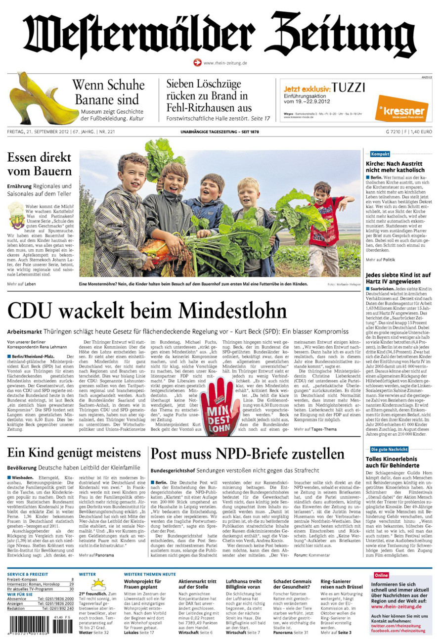 Westerwälder Zeitung vom Freitag, 21.09.2012