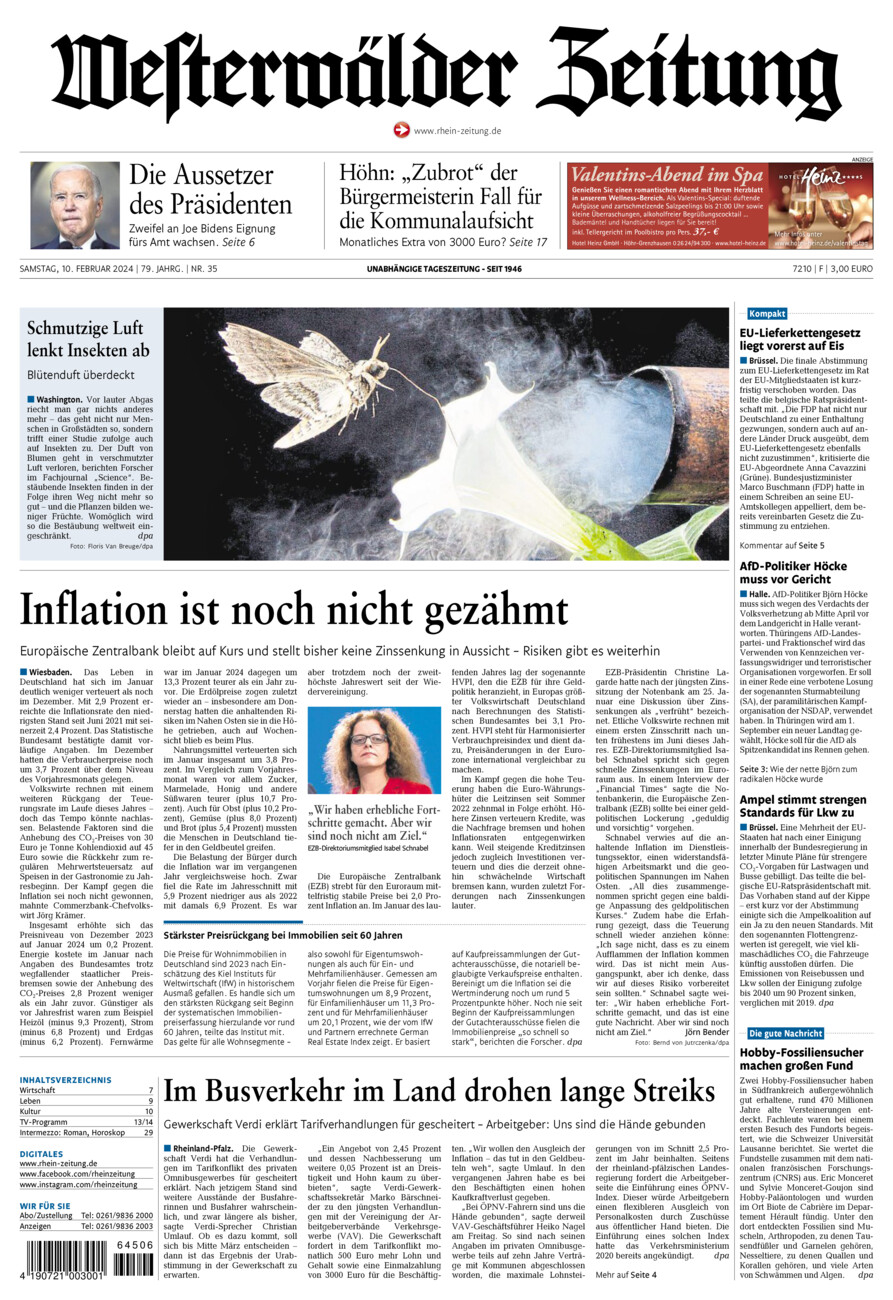 Westerwälder Zeitung vom Samstag, 10.02.2024