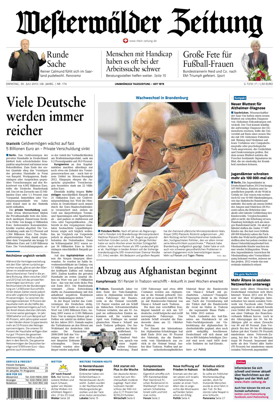 Westerwälder Zeitung vom Dienstag, 30.07.2013
