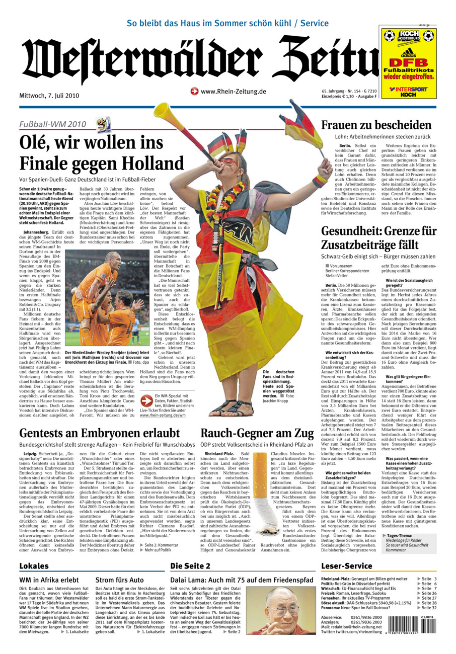 Westerwälder Zeitung vom Mittwoch, 07.07.2010