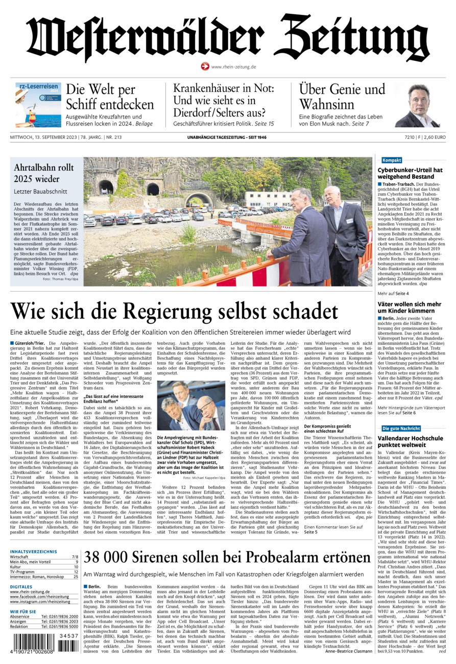 Westerwälder Zeitung vom Mittwoch, 13.09.2023
