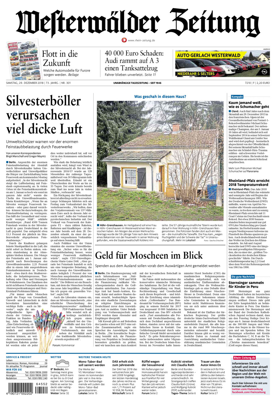 Westerwälder Zeitung vom Samstag, 29.12.2018