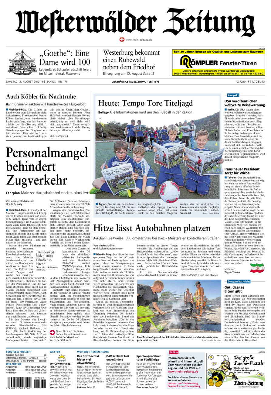 Westerwälder Zeitung vom Samstag, 03.08.2013