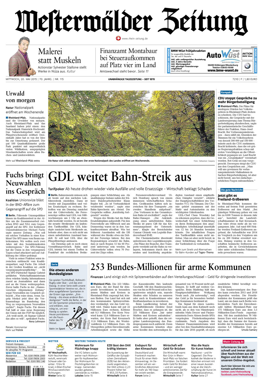 Westerwälder Zeitung vom Mittwoch, 20.05.2015
