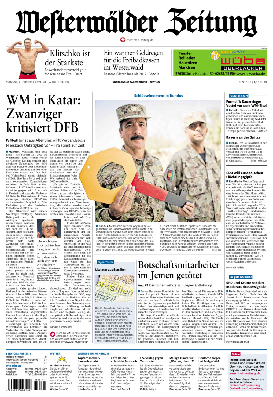 Westerwälder Zeitung vom Montag, 07.10.2013