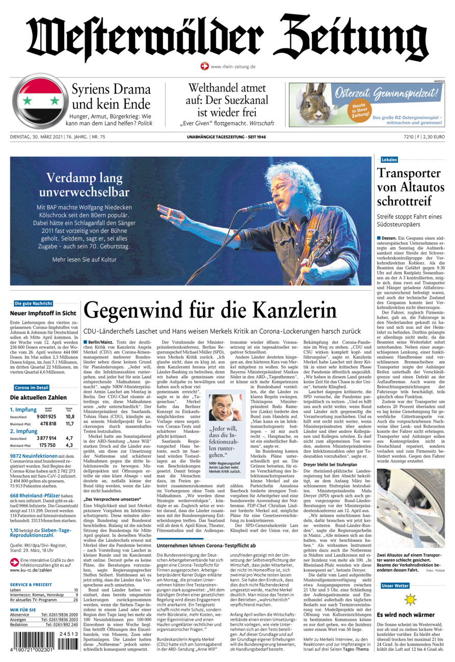 Westerwälder Zeitung vom Dienstag, 30.03.2021