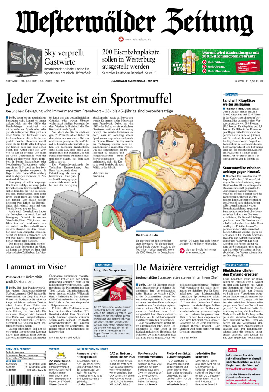 Westerwälder Zeitung vom Mittwoch, 31.07.2013